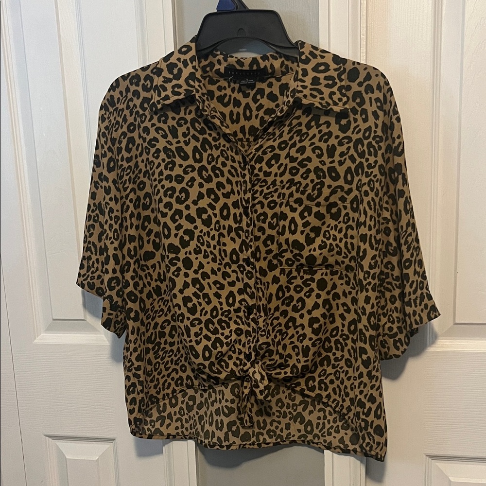 Sanctuary Tan and Black Animal Print Blouse